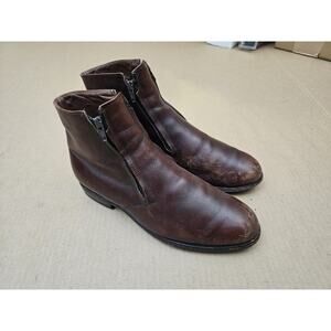 Men's Allen Edmonds York Double Zip Up Ankle Boots Size 8.5 D Brown Leather